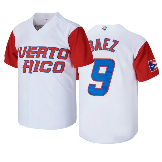 Discover Men's #9 Baez Puerto Rico World Baseball Classic  Baseball Jersey