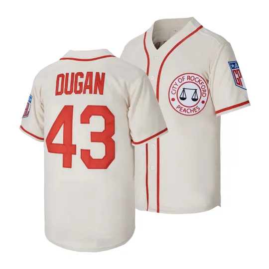 Men’s #43 Jimmy Dugan City Of Rockford Peaches Baseball Jersey
