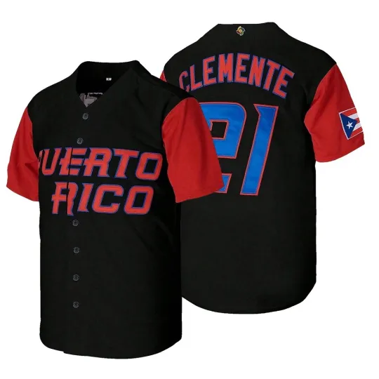 #21 Roberto Clemente Puerto Rico Black Baseball Jersey Shirt Stitched