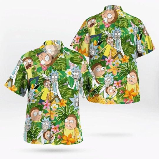 Aloha Rick And Rickandmorty Beach Hawaiian Shirt, Rick And Rickandmorty Lover Summer Shirt, 3D Aloha Shirt, Gift for Friend