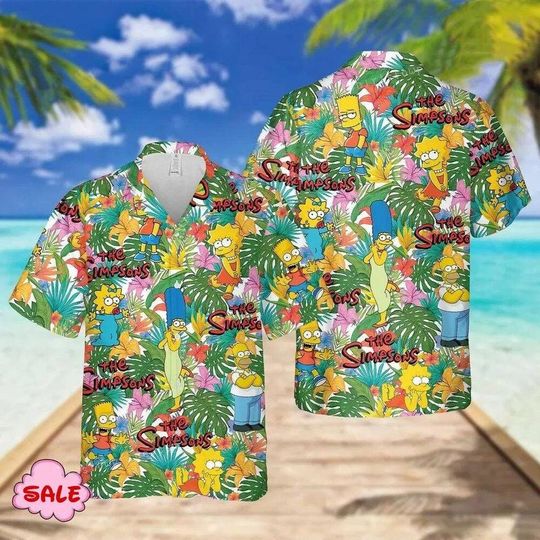 Discover The Simpsons Tropical Hawaiian Shirt, Beach Hawaiian Shirt, Simpsons Lover Summer Shirt, 3D Aloha Shirt, Gift for Friend, Button Shirt