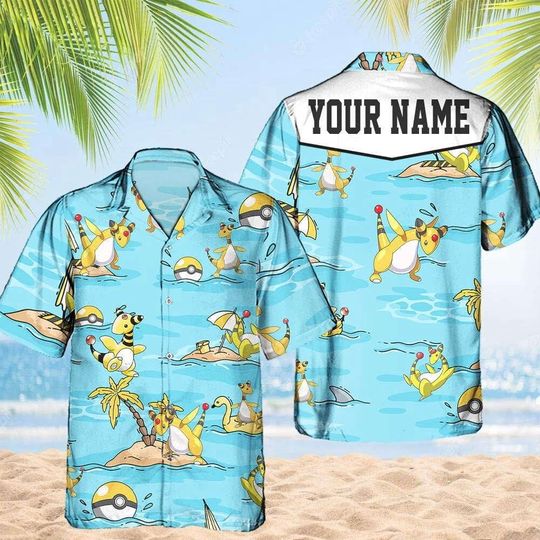 Discover Ampharos PKM Hawaii Shirt Party Summer Sleeve Shirt, Anime Ampharos lover Button Shirts,Vintage Ampharos Summer Shirt, Aloha Shirt,