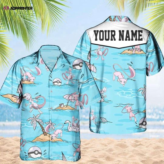 Mewtwo PKM Hawaii Shirt Party Summer Sleeve Shirt, Anime Mewtwo lover Button Shirts,Vintage Mewtwo Summer Shirt