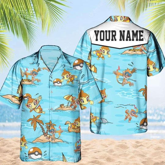 Discover Chimchar PKM Hawaii Shirt Party Summer Sleeve Shirt, Anime Chimchar lover Button Shirts,Vintage Chimchar Summer Shirt, Aloha Shirt,