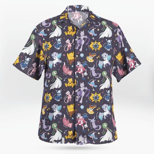 Discover Psychic Type PKM Hawaii Shirt Party Summer Sleeve Shirt, Anime Psychic PKM lover Button Shirts,Vintage Summer Shirt, Aloha Shirt,