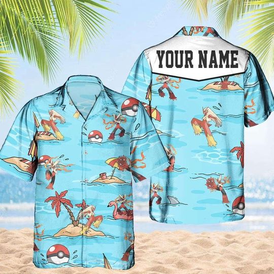 Discover Blaziken PKM Hawaii Shirt Party Summer Sleeve Shirt, Anime Blaziken lover Button Shirts,Vintage Blaziken Summer Shirt, Aloha Shirt,