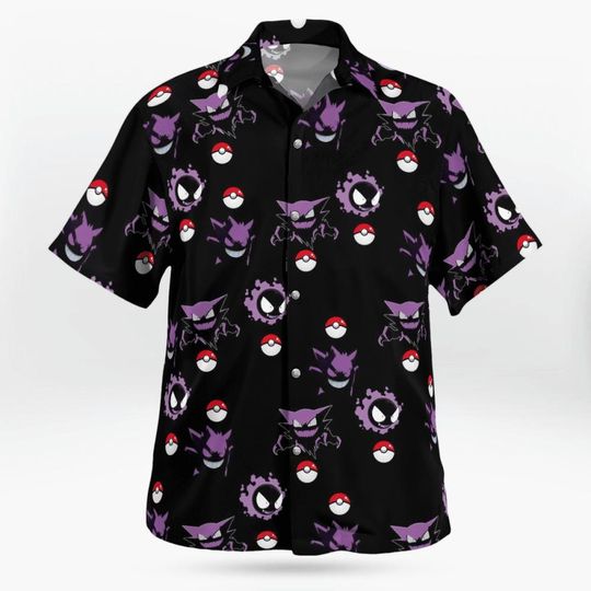 PKM Gengar Hawaii Shirt Party Summer Sleeve Shirt, Anime Gengar lover Button Shirts,Vintage Summer Shirt