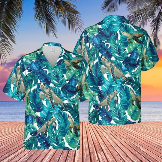 Discover Turtle Tropical Hawaiian Shirt, Turtle lover Shirt, Turtle Aloha Shirt Summer Shirt, Turtle 3D Aloha Shirt, Vintage Button Shirt