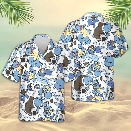 Squirtle PKM Hawaii Shirt Party Summer Sleeve Shirt, anime Squirtle lover Button Shirts,Vintage Summer Shirt