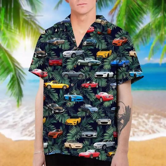 Discover Miata Art Tropical Hawaiian Shirt, Miata lover Shirt, Miata Aloha Shirt Summer Shirt, Miata 3D Aloha Shirt, Vintage Button Shirt