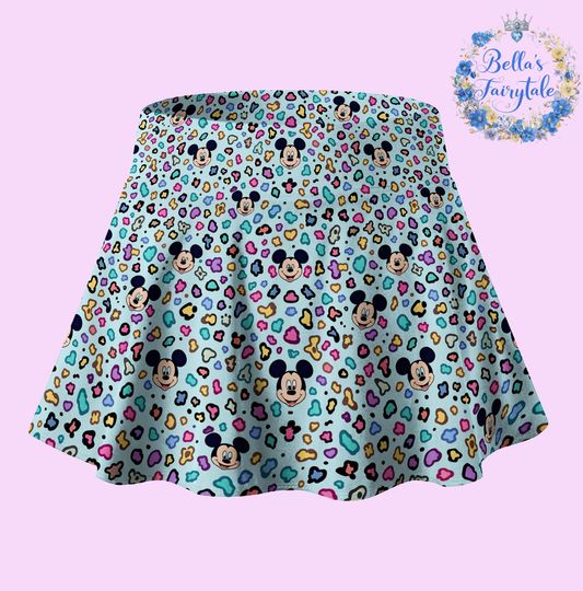 Neon Rainbow Leopard Print Mickey Minnie, Disney Skirt with Shorts, Pickleball Skirt, Tennis Skirt, Skort, Disney Outfit