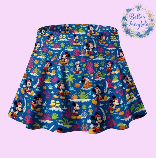 Mickey Pirate of The Caribbean Ocean Blue, Disney Skirt with Shorts, Pickleball Skirt, Tennis Skirt, Skort,  Disney Outfit