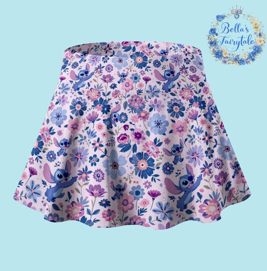 Stitch and Purple Flowers,  Disney Skirt with Shorts, Pickleball Skirt, Tennis Skirt, Skort,  Disney Outfit