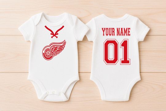 Discover Red Wings Hockey Personalized Jersey Bodysuits - Custom Baby & Toddler Sports Shirts For Infants