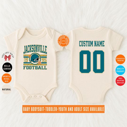 Discover Custom Jacksonville Football Baby Bodysuit, Personalized Name & Number On The Back, Kids Sports Jersey