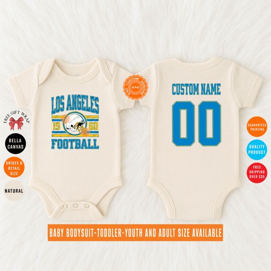 Discover Custom Los Angeles Football Baby Bodysuit, Personalized Name & Number On The Back, Kids Sports Jersey