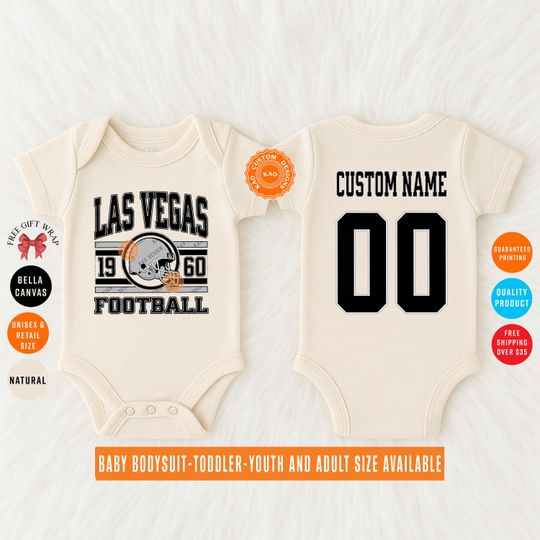 Discover Custom Las Vegas Football Baby Bodysuit, Personalized Name And Number On The Back, Kids Sports Jersey