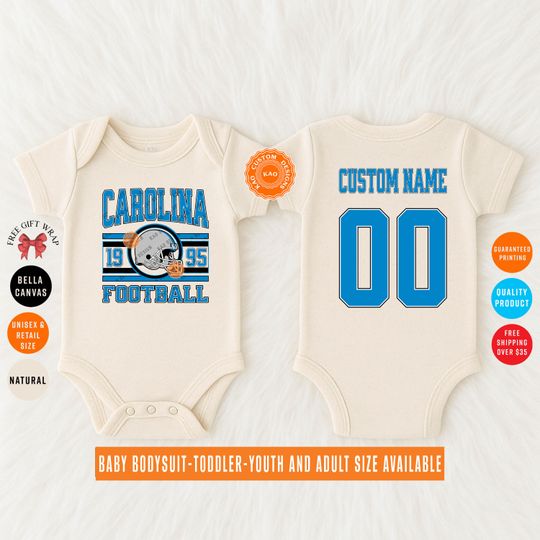 Discover Custom Carolina Football Baby Bodysuit, Personalized Name & Number On The Back, Kids Sports Jersey