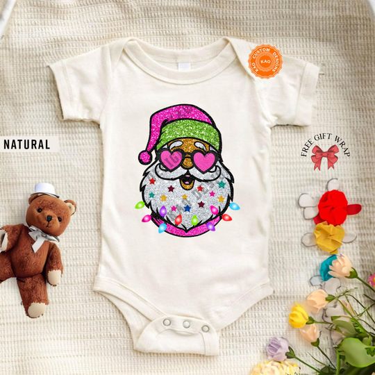 Discover Faux Glitter Santa For Kids, Christmas Baby Bodysuit
