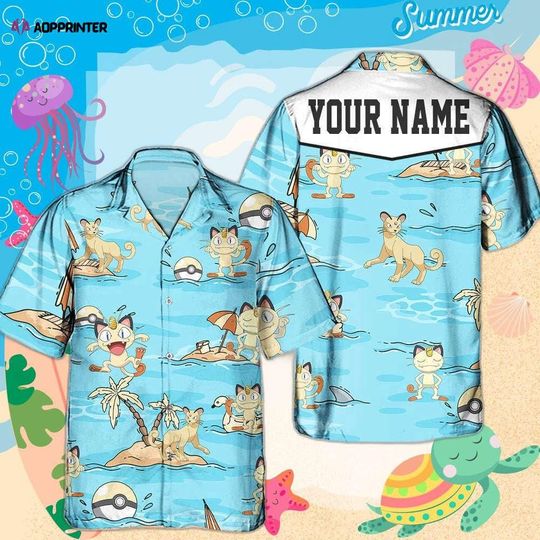 Discover Persian PKM Hawaii Shirt Party Summer Sleeve Shirt, Anime Meowth lover Button Shirts,Vintage Meowth Summer Shirt, Aloha Shirt,