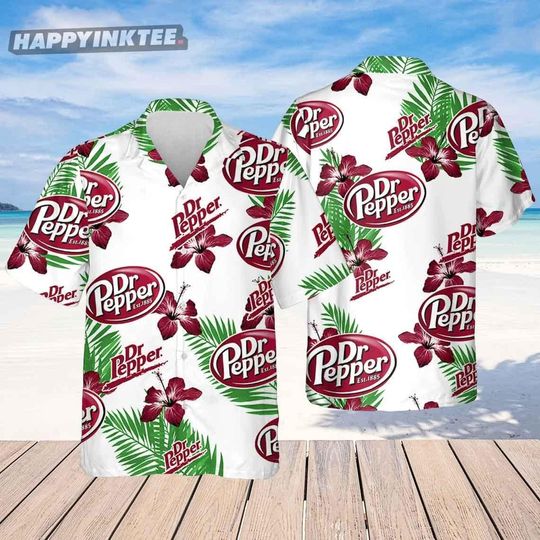 Discover Dr.Pepper Hibiscus Flower Pattern Shirt, Hawaiian beer lover Shirt, Pepper Aloha Shirt Summer Shirt, 3D Aloha Shirt, Vintage Button Shirt