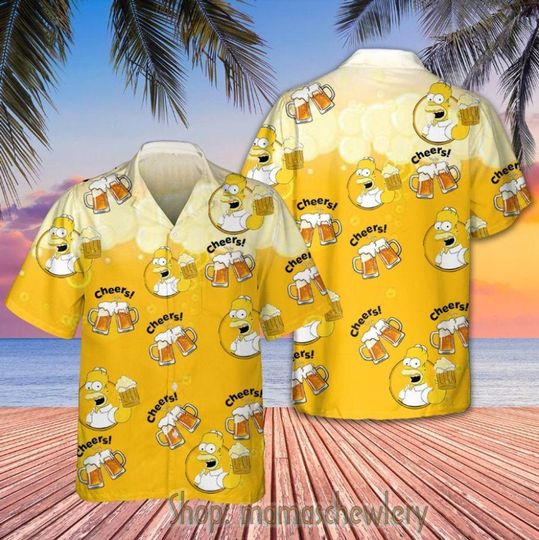 Discover Beer Pattern Hawaiian Flowers Pattern Shirt, Beer lover Shirt, The Simpsons Aloha Shirt Summer Shirt, 3D Aloha Shirt, Vintage Button Shirt