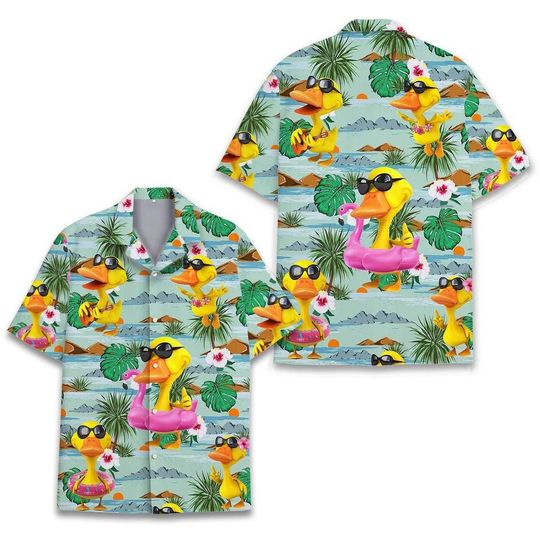 Discover Summer Duck Aloha Hawaiian Shirt Duck Tropical Hawaiian Shirt Summer Shirt, Duck Lover 3D Aloha Shirt, Gift for Friend, Vintage Button Shirt