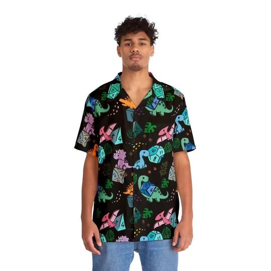Discover Dinosaur DnD Hawaiian shirt, Dino DnD Hawaiian Shirt, DnD Summer Shirt, Dinosaur 3D Aloha Shirt,Gift for Friend, Vintage Button Shirt