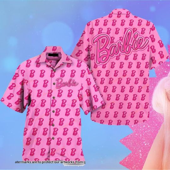 Barbie B Logo Pattern Pink Hawaiian Shirt, Barbie Lover Summer Shirt, Barbie 3D Aloha Shirt, Gift for Friend