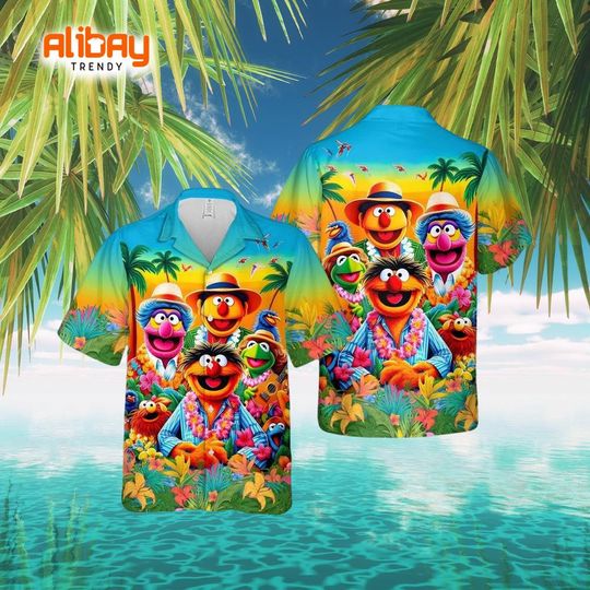 Discover Muppet Animal Tropical Flower Hawaiian Shirt, Muppet Lover Summer Shirt, Muppet 3D Aloha Shirt, Gift for Friend, Vintage Button Shirt