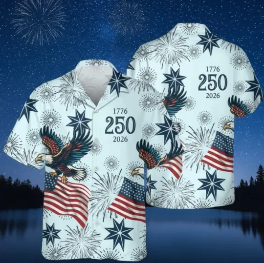 Discover USA 250th Anniversary Hawaiian Shirt 1776-2026 Patriotic Eagle American Flag Gif