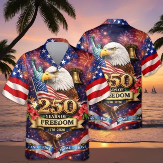 Discover 250 Years of Freedom Hawaiian Shirt Patriotic Eagle USA Flag 1776-2026