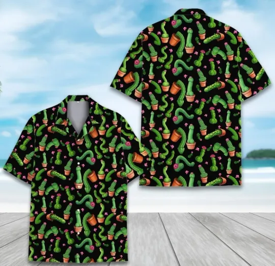 Discover Cute Cactus Penis Hawaiian Shirt Unisex, Funny Plant Button Up Shirt