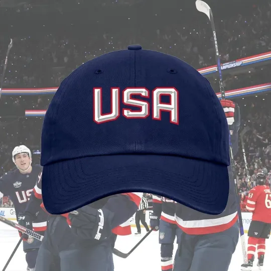 Discover USA Hockey Team 2026 Winter O Champs Classic Print Navy Baseball Cap