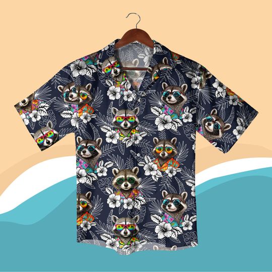 Discover Raccoon Hawaiian Shirt, Funny Animal Aloha Shirt, Tropical Raccoon Print Shirt, Summer Beach Button Up, Gift for Men Women