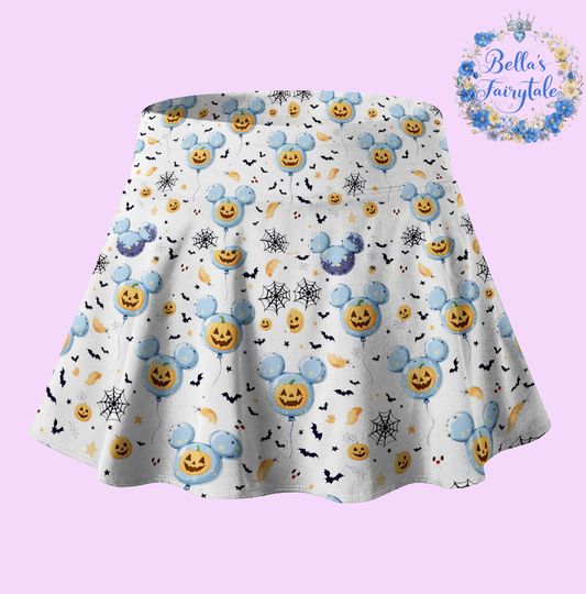 Spooky Blue Balloons Spider Webs Skort, Halloween Disney Skirt with Shorts, Halloween Outfit, Tennis Skirt, Disney Outfit