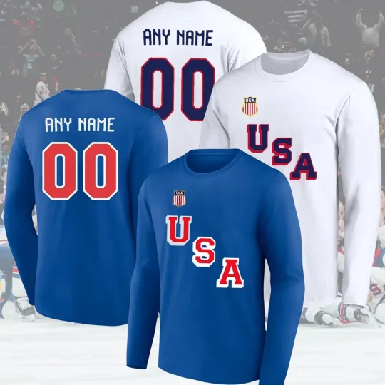 Personalized USA Hockey 2026 Long Sleeve Shirt with Name and Number
