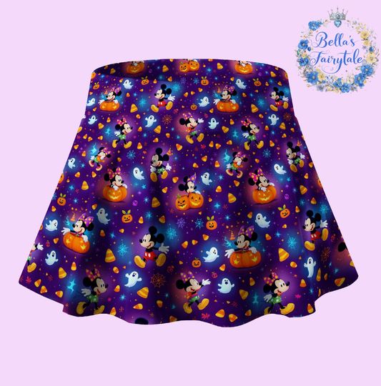 Halloween Neon Night Mickey Minnie Pumpkin Ghost Skort, Halloween Disney Skirt with Shorts, Halloween Outfit, Tennis Skirt, Disney Outfit