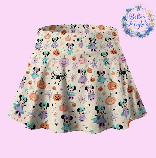 Halloween Minnie Witch & Black Spider Skort, Halloween Disney Skirt with Shorts, Halloween Outfit, Tennis Skirt, Skort,  Disney Outfit