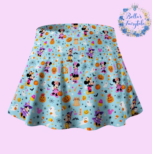 Halloween Minnie and Pumpkin Blue Skort, Halloween Disney Skirt with Shorts, Halloween Outfit, Tennis Skirt, Skort,  Disney Outfit