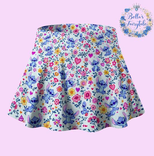 Stitch and Wild Flowers, Disney Skirt with Shorts, Pickleball Skirt, Tennis Skirt, Skort, Disney Outfit