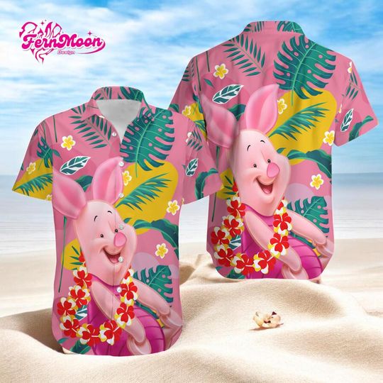 Discover Disney Piglet Hawaiian Shirt Tropical Aloha Summer Beach Button Up
