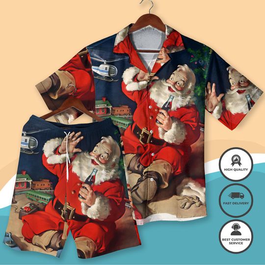 Discover Vintage Santa Hawaiian Shirt & Shorts Retro Christmas Aloha Outfit  Funny Holiday Party Shirt Christmas Vacation Beachwear Gift for Him