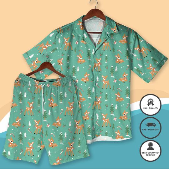 Discover Cute Reindeer Christmas Hawaiian Shirt Shorts Holiday Aloha Outfit  Festive Deer Print Shirt Funny Xmas Party Gift, Christmas Shirt Gifts