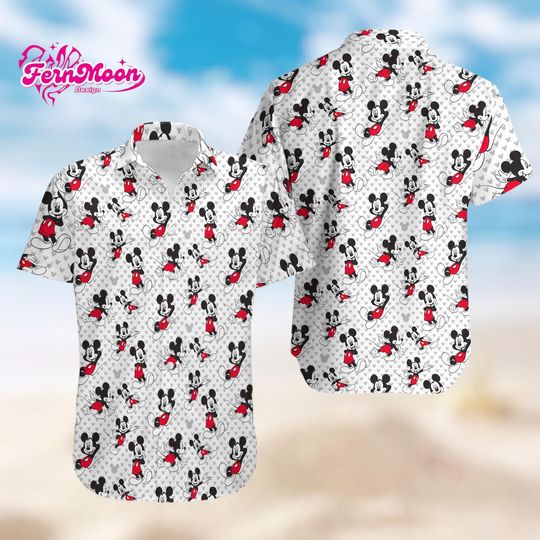 Discover Disney Mickey Mouse All Over Hawaiian Shirt, Classic Mickey Pattern Aloha Button Up
