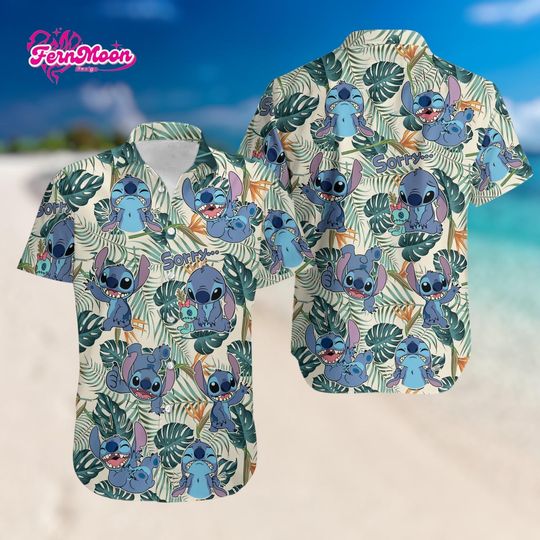 Discover Disney Stitch Hawaiian Shirt, Tropical Stitch Button Up Shirt, Lilo And Stitch Beach Shirt, Summer Aloha Shirt