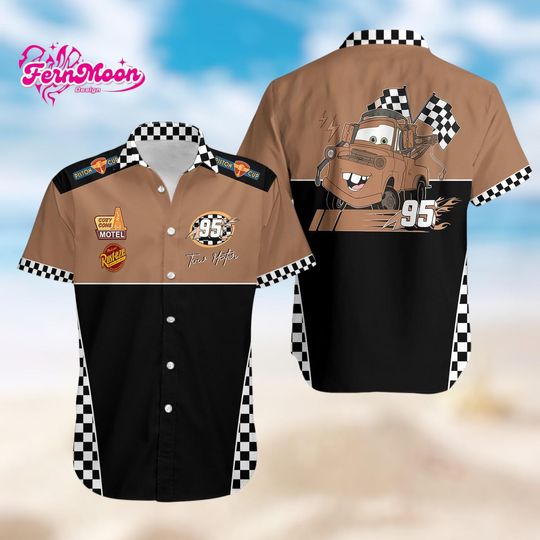 Disney Tow Mater Hawaiian Shirt, Piston Cup Aloha Shirt, Racing Cartoon Button Up, Funny Summer Beach Gift