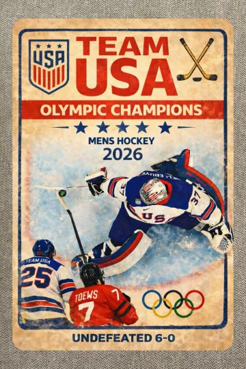 Discover Team USA Hockey Poster - Metal Sign for 2026 Undefeated Olympic Champions AD