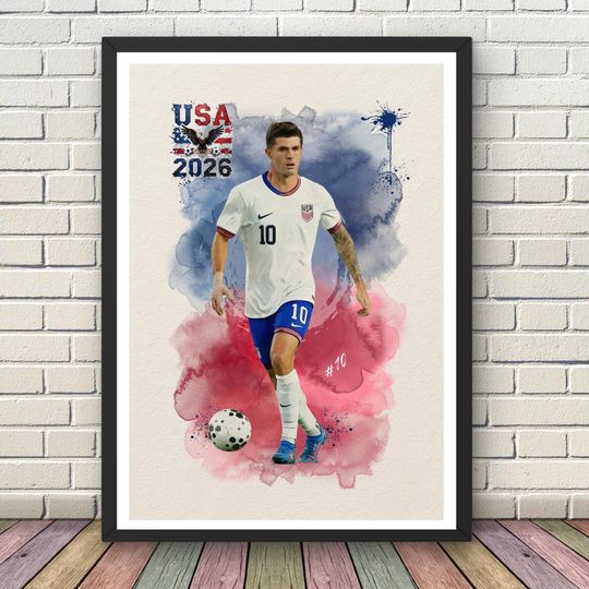 Discover Christian Pulisic USA Watercolour Print | FIFA World Cup 2026 | Soccer Digital Download