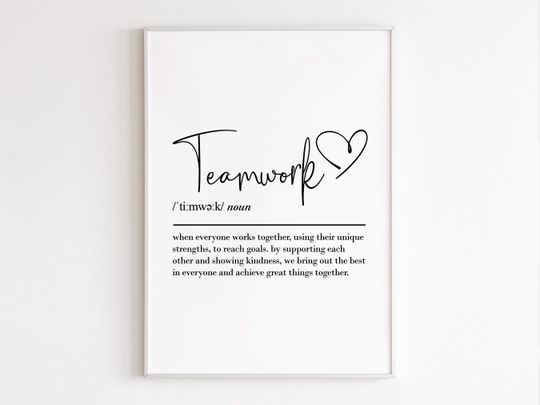Discover Teamwork definition, printable wall art, digital download, work bestie, office decor, team gifts, coworker gift, workplace gift